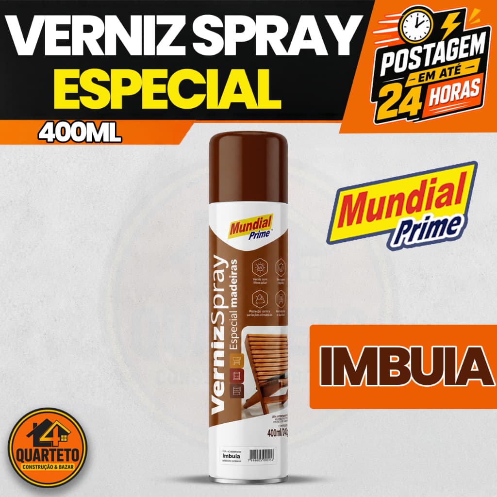 Verniz Em Spray De Madeira Imbuia 400ml Mundial Prime Proteção