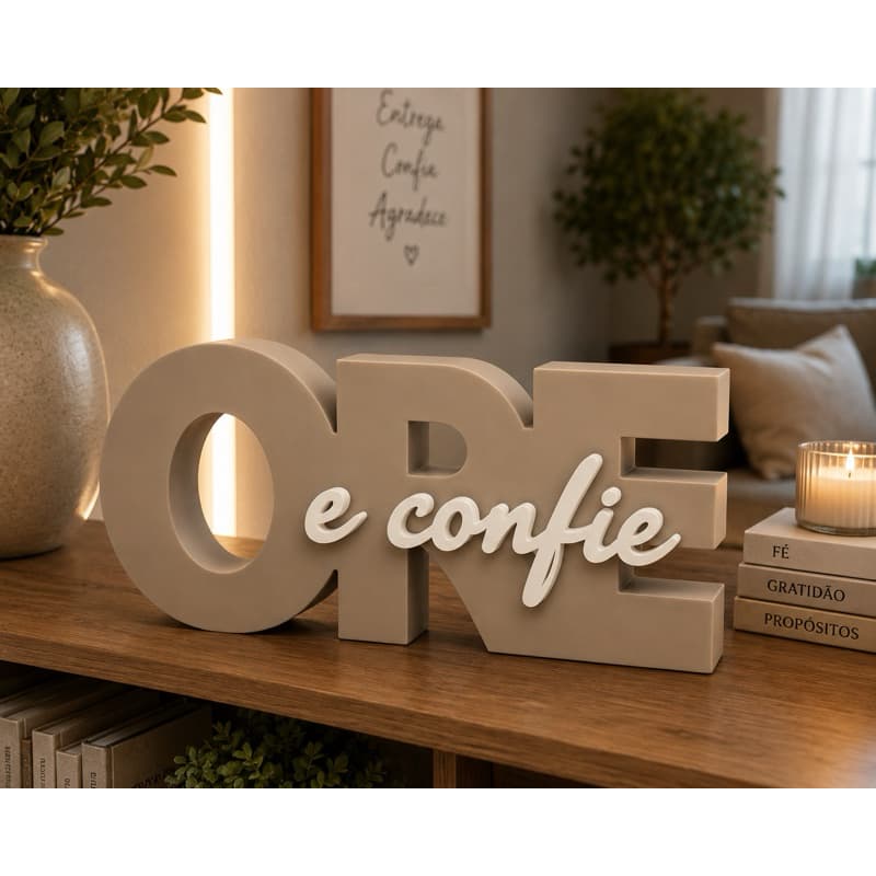 Escultura Ore e Confie Religioso Decorativa Kit Enfeite Moderno para Casa, Sala e Escritório