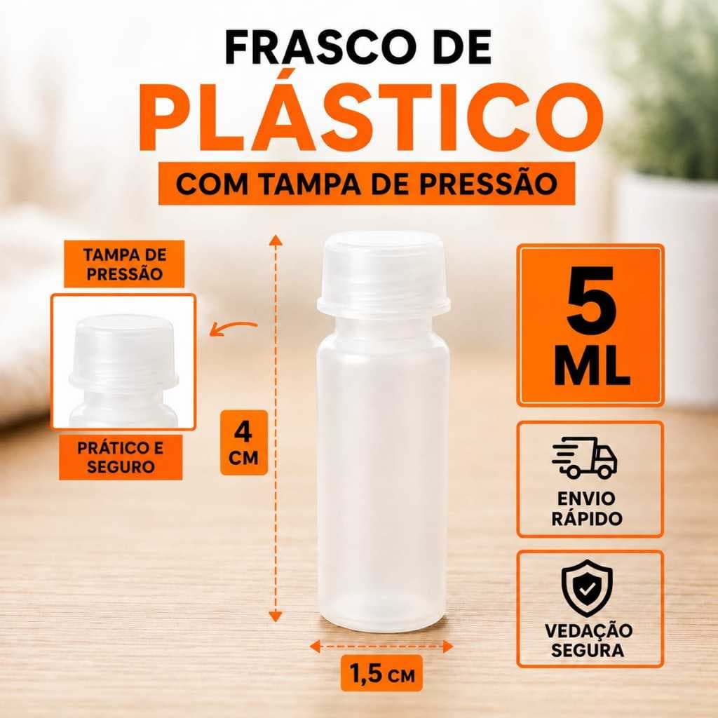 Frasco Flaconete Plástico 5ml Tampa de Pressão