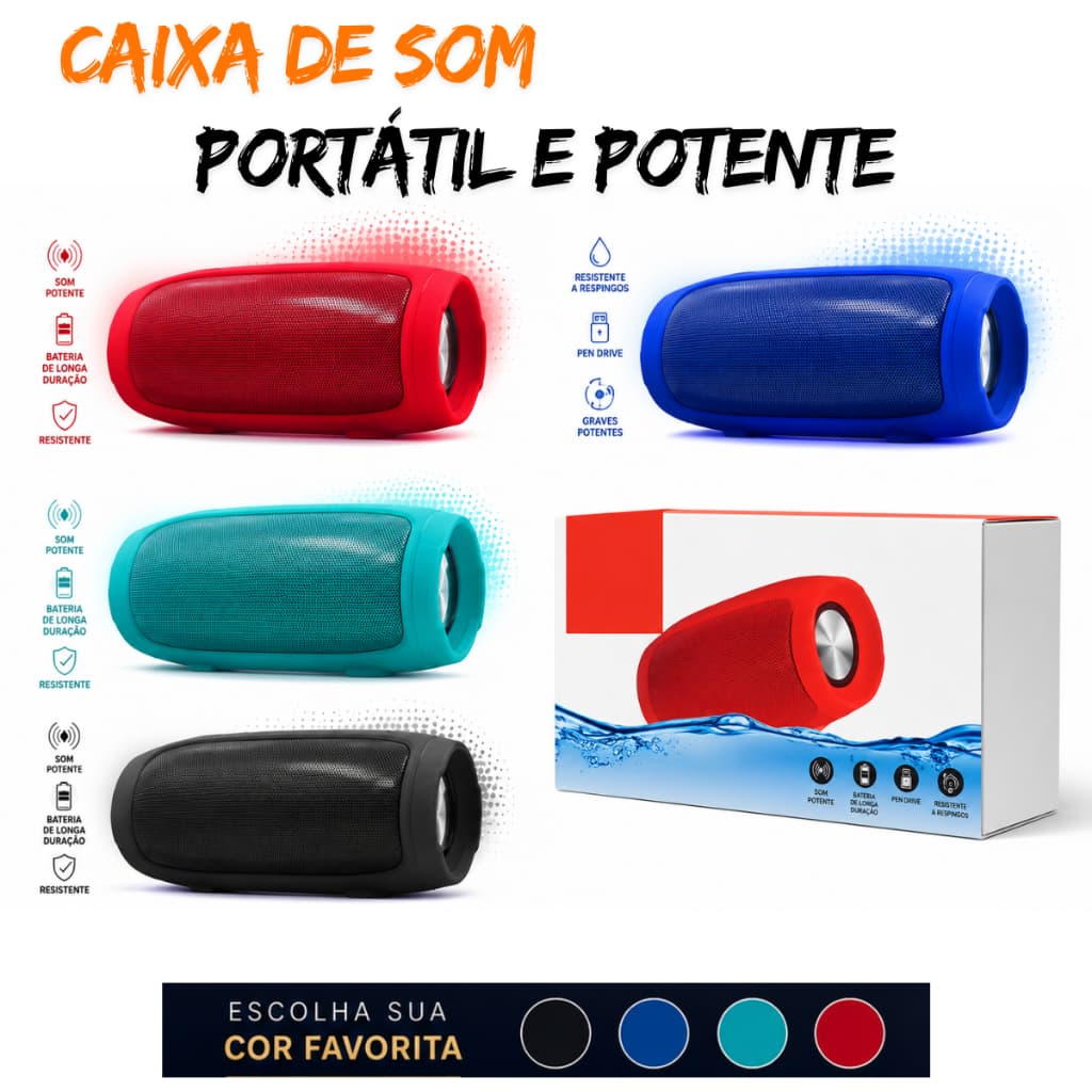 Caixa de Som Bluetooth Mini com Bluetooth e Rádio FM