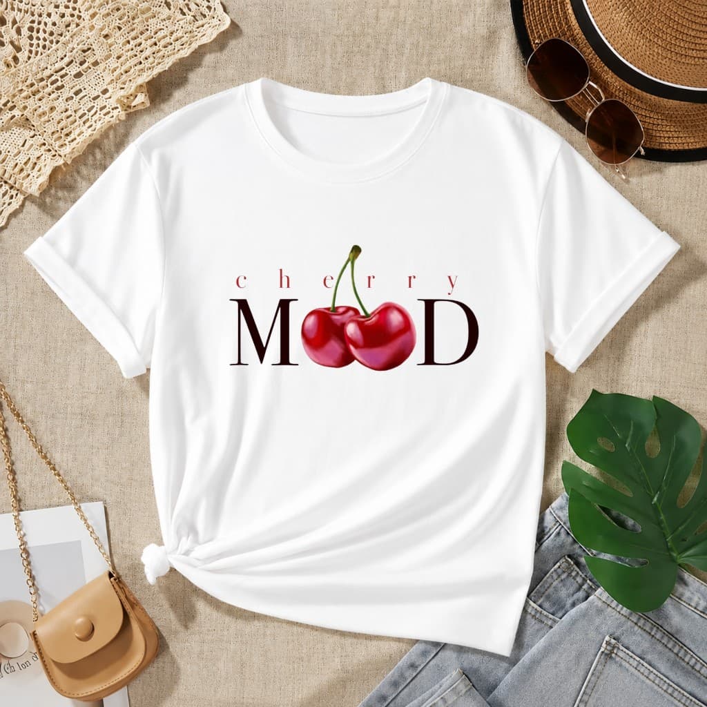 Camiseta Feminina Casual Cherry Tshirt básica