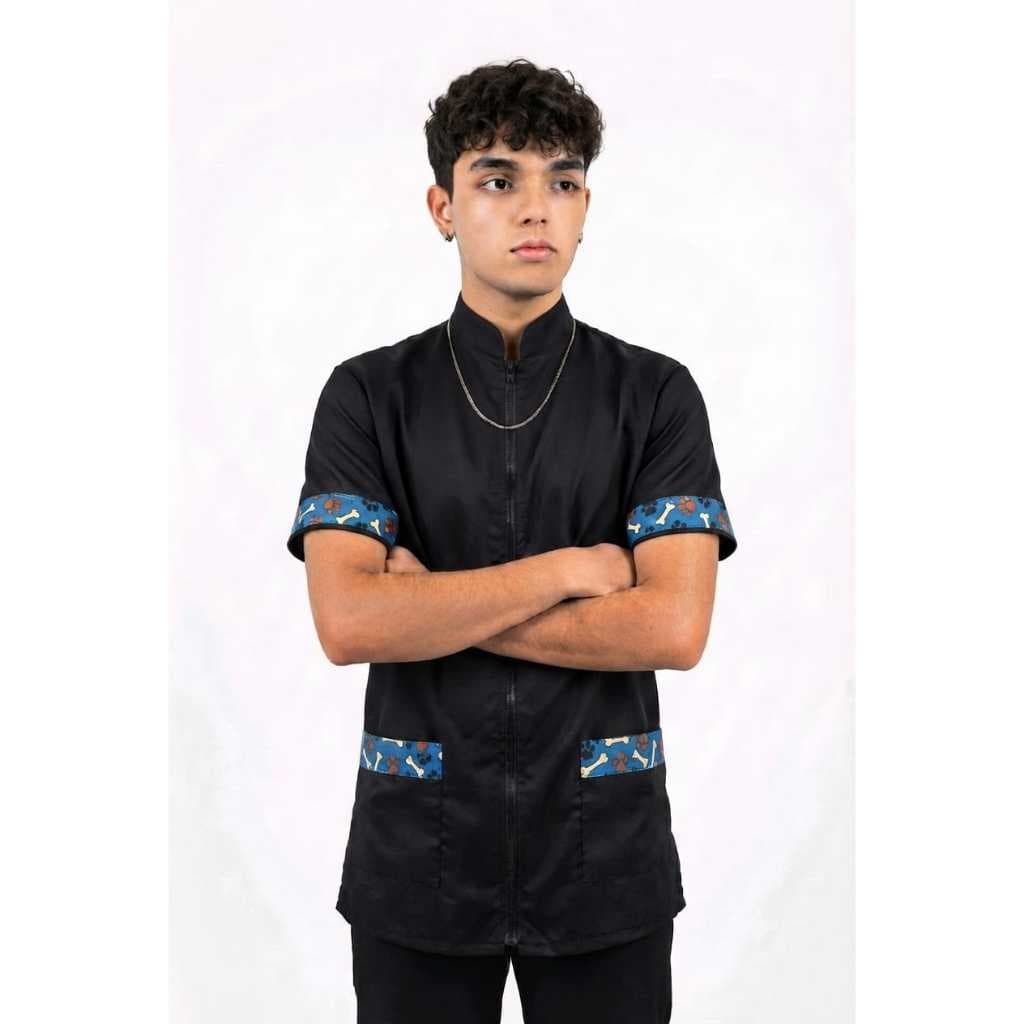 Jaleco masculino banho e tosa anti pelos preto Pet