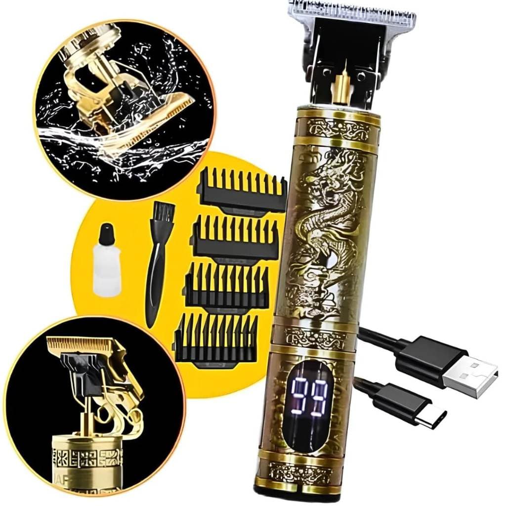 Maquina de cortar Aparador de Cabelo Dragão Vintage T9  Profissional Sem Fio, com Display LED e 3 Pentes
