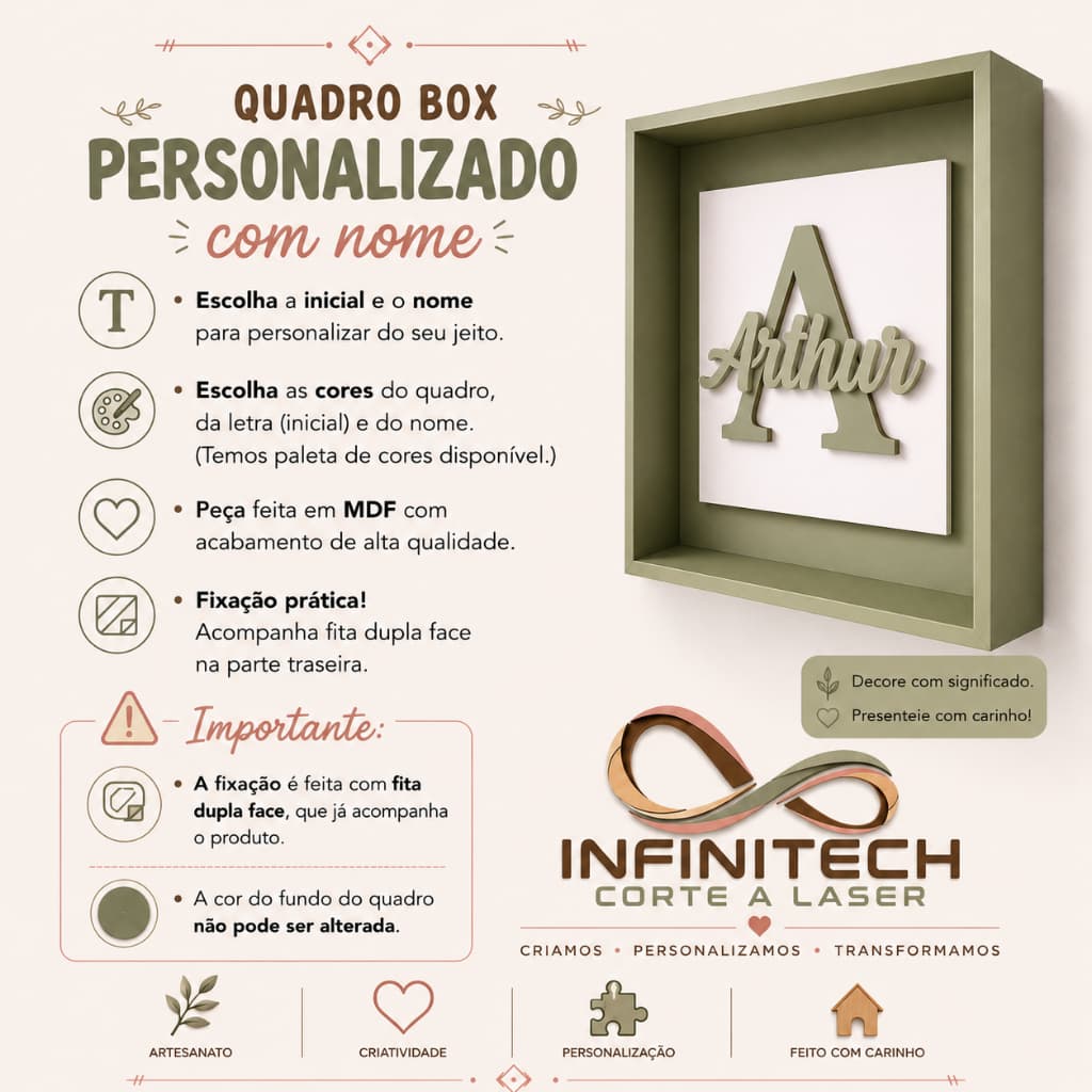 Quadro Box Personalizado em MDF | Nome e Inicial | Decoração Infantil Premium, porta maternidade