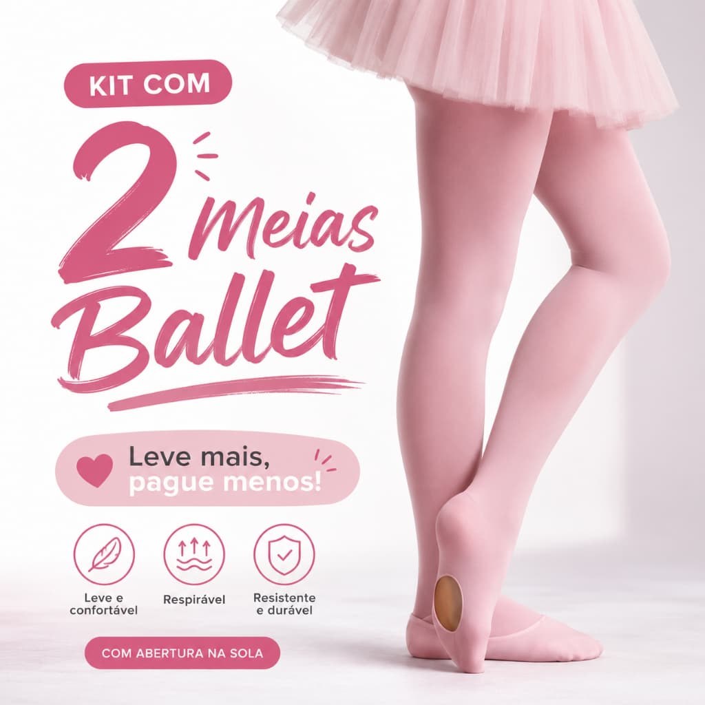 Kit 2 Meia Calça Ballet Infantil Selene Com Furo Abertura Fio 40