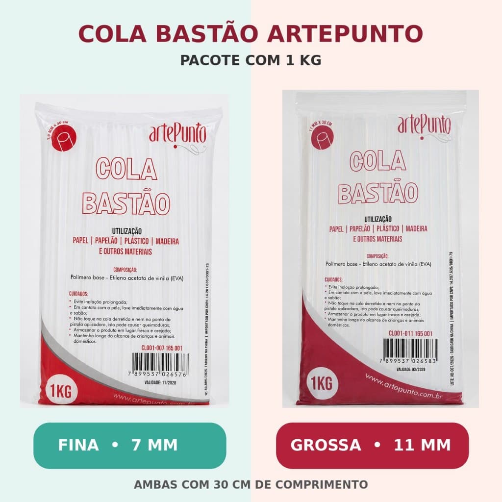 Bastao Cola Quente Transparente Pacote Com 1 KG 7mm e 11mm - ARTEPUNTO