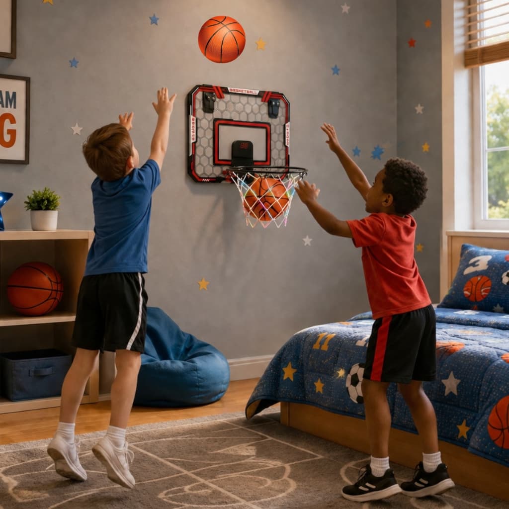 Brinquedo Tabela e Cesta Aro de Basquete Infantil C/ Som Luz Bomba de Ar e Bola de Basquete Para Crianças - Castela