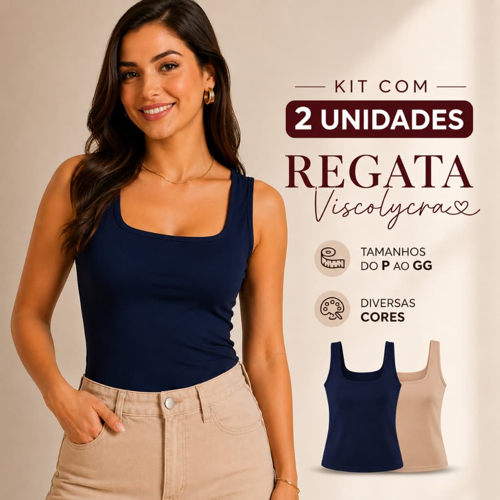 Kit 2 Blusas Regata Feminina Gola Quadrada Básica Casual Leve Confortável Moda Feminina