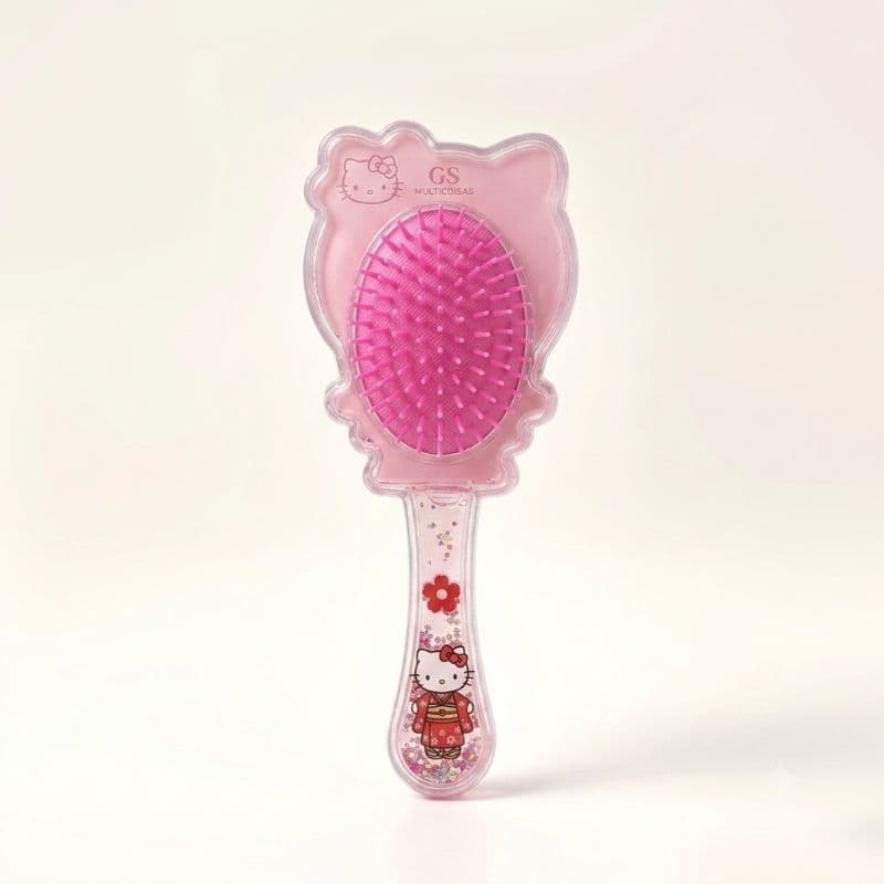 Escova de Cabelo Hello Kitty com Cerdas Onduladas e Gliter