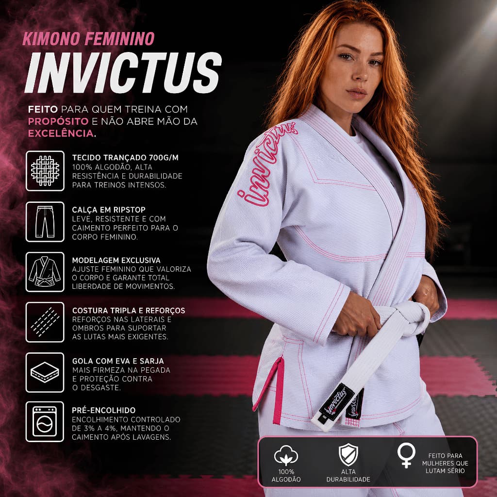 Kimono Jiu Jitsu Feminino Branco Costura Rosa | ENVIO IMEDIATO -  Invictus