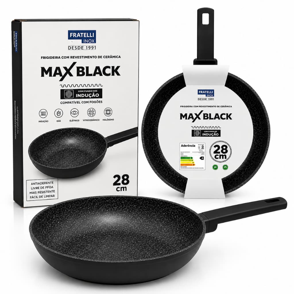 Frigideira Cerâmica Fratelli Max Black 28cm Antiaderente com Fundo de Indução Livre de PFOA Preta