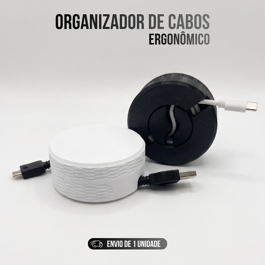 Organizador de Cabos Retrátil para Carregador de Celular | Enrolador de Cabo USB-C | Mesa, Home Office e Setup Gamer
