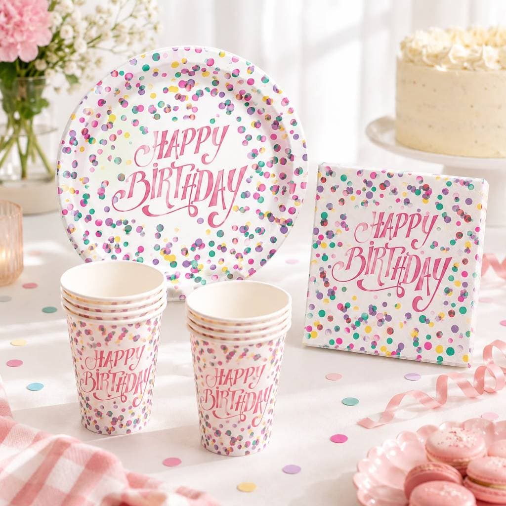 Kit Descartável 40 peças Festa Aniversário Happy Birthday Copos Pratos Guardanapos Biodegradável Decoração Infantil