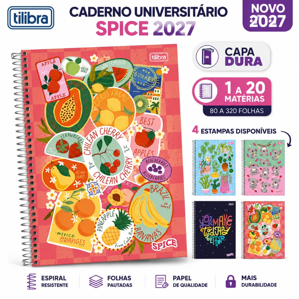 Caderno Universitário Tilibra Spice 2027 Espiral Capa Dura 1 a 20 Matérias