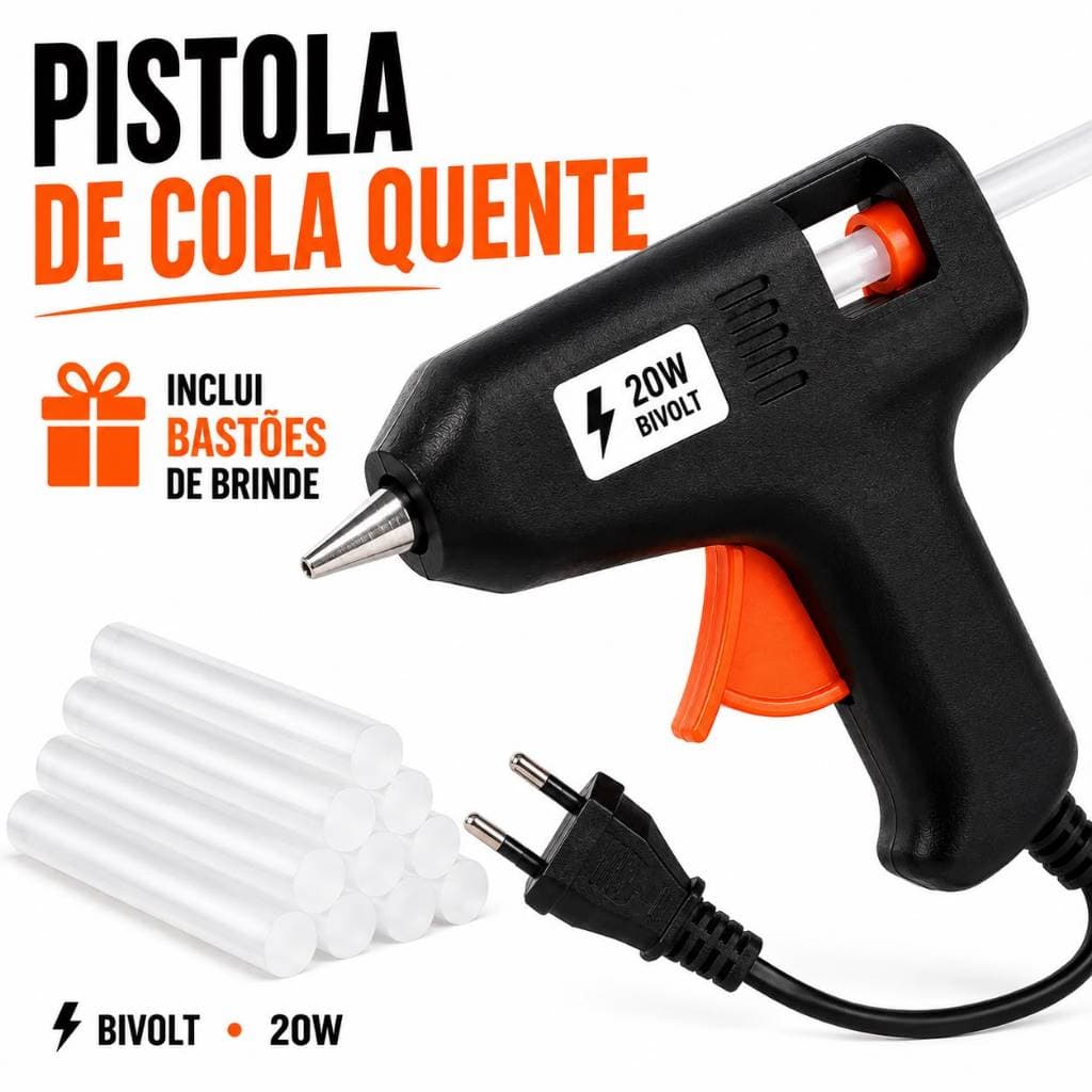 PISTOLA DE COLA QUENTE PARA ARTES PROFISSIONAIS BIVOLT COM COLA