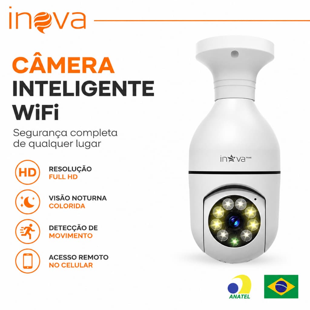 INOVA Câmera de Segurança WiFi PTZ 1080P Full HD ICSEE IP44 Visão Noturna Colorida Áudio 2 Vias 2MP