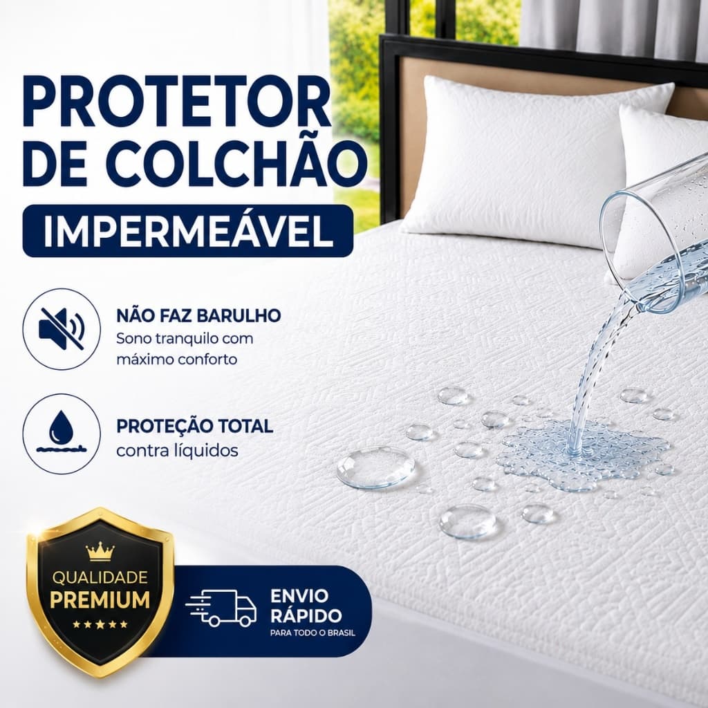 Protetor de Colchão Impermeável Matelassê Não Faz Barulho Lavável com Elástico Proteção Premium