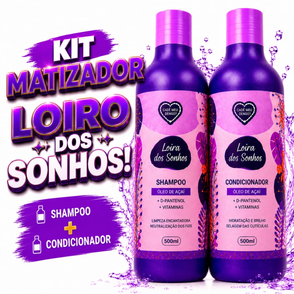 Shampoo e Condicionador Matizador Loiro 500ml Kit para Cabelos Loiros Desamarelador Neutralizador Loira dos Sonhos
