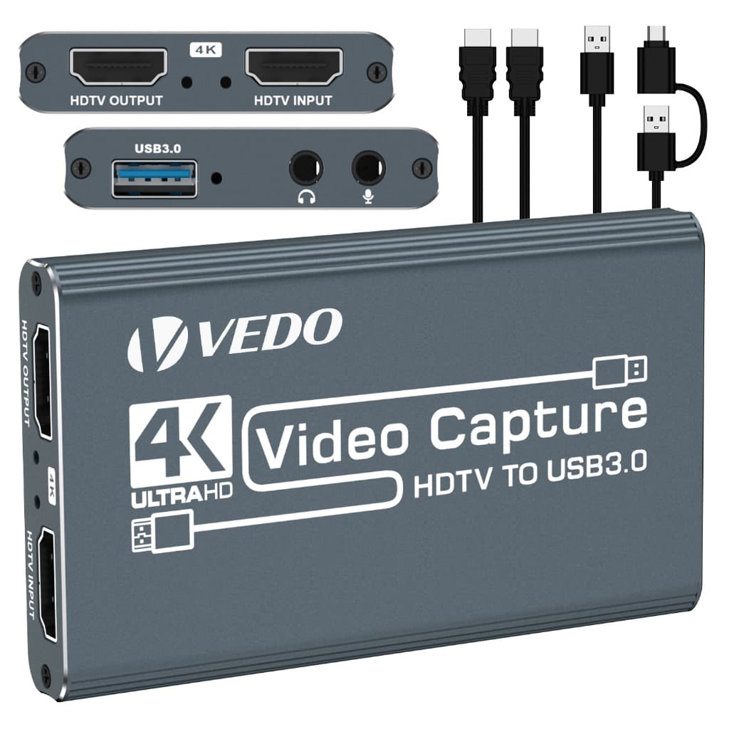 VEDO Placa de Captura de Vídeo HDMI 4K Captura 1080P@60fps Entrada 4K@30Hz para Live Jogos Câmeras