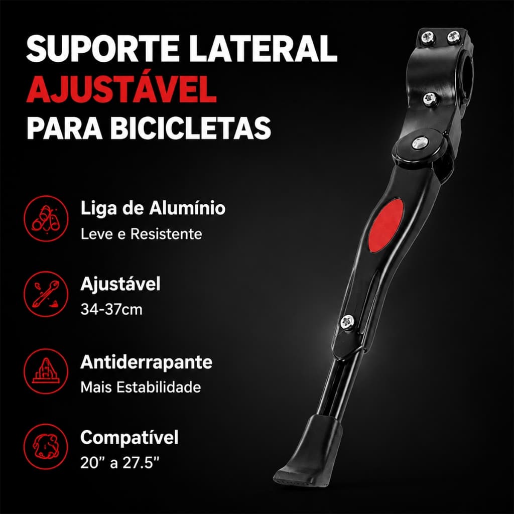 Pezinho Descanso Lateral Para Bicicleta Aro 20 24 26 29 Regulável Alumínio Reforçado Com Apoio Emborrachado Bike MTB Spe