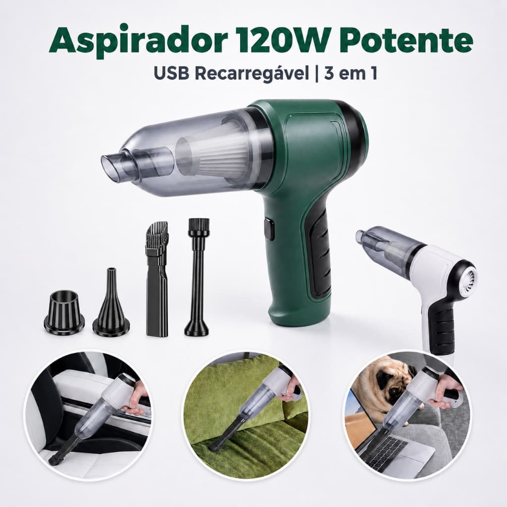 Aspirador de pó portátil sem fio e secador de cabelo (3 em 1)