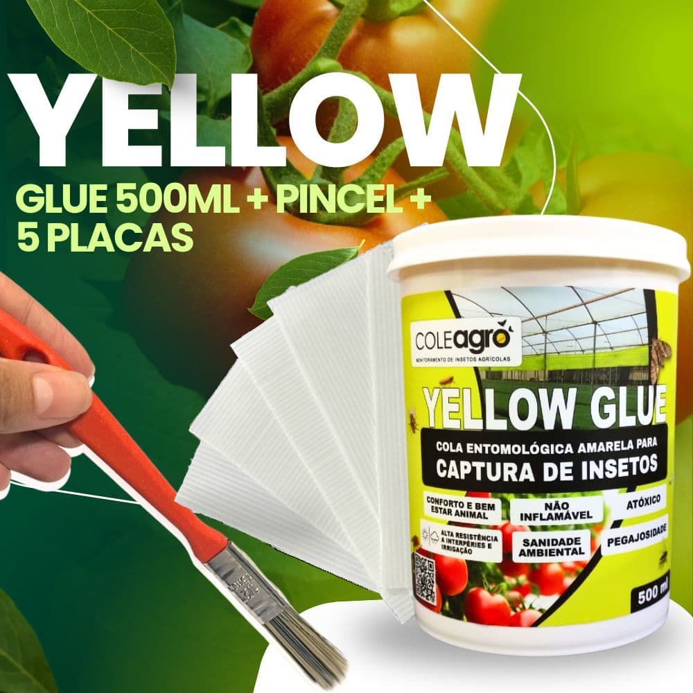 Cola Entomológica Amarela 500ml 5 Placas e Pincel ColeAgro | Monitoramento de Pragas para Inseto Jardinagem
