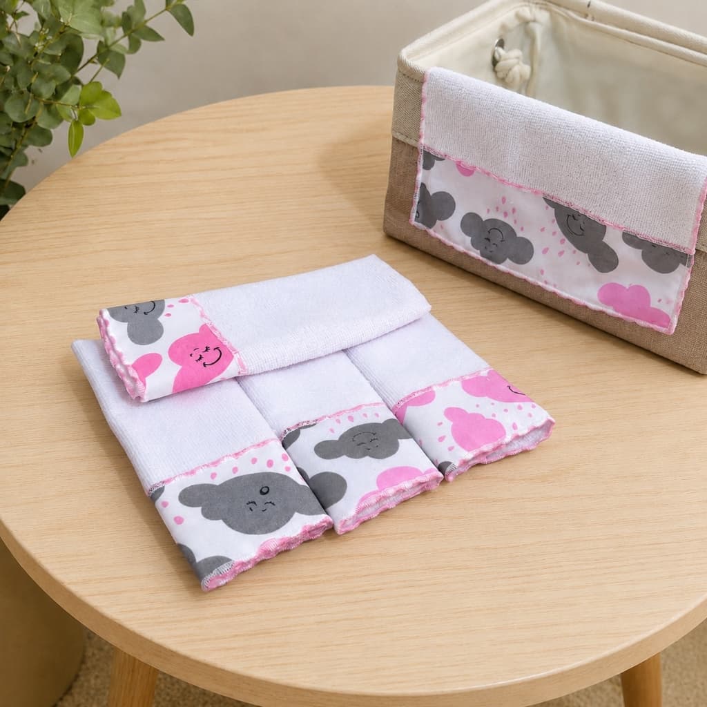 Kit 5 Toalhinhas de Ombro para Bebê Babete Paninho de Boca com Tecido Estampado 100% Algodão