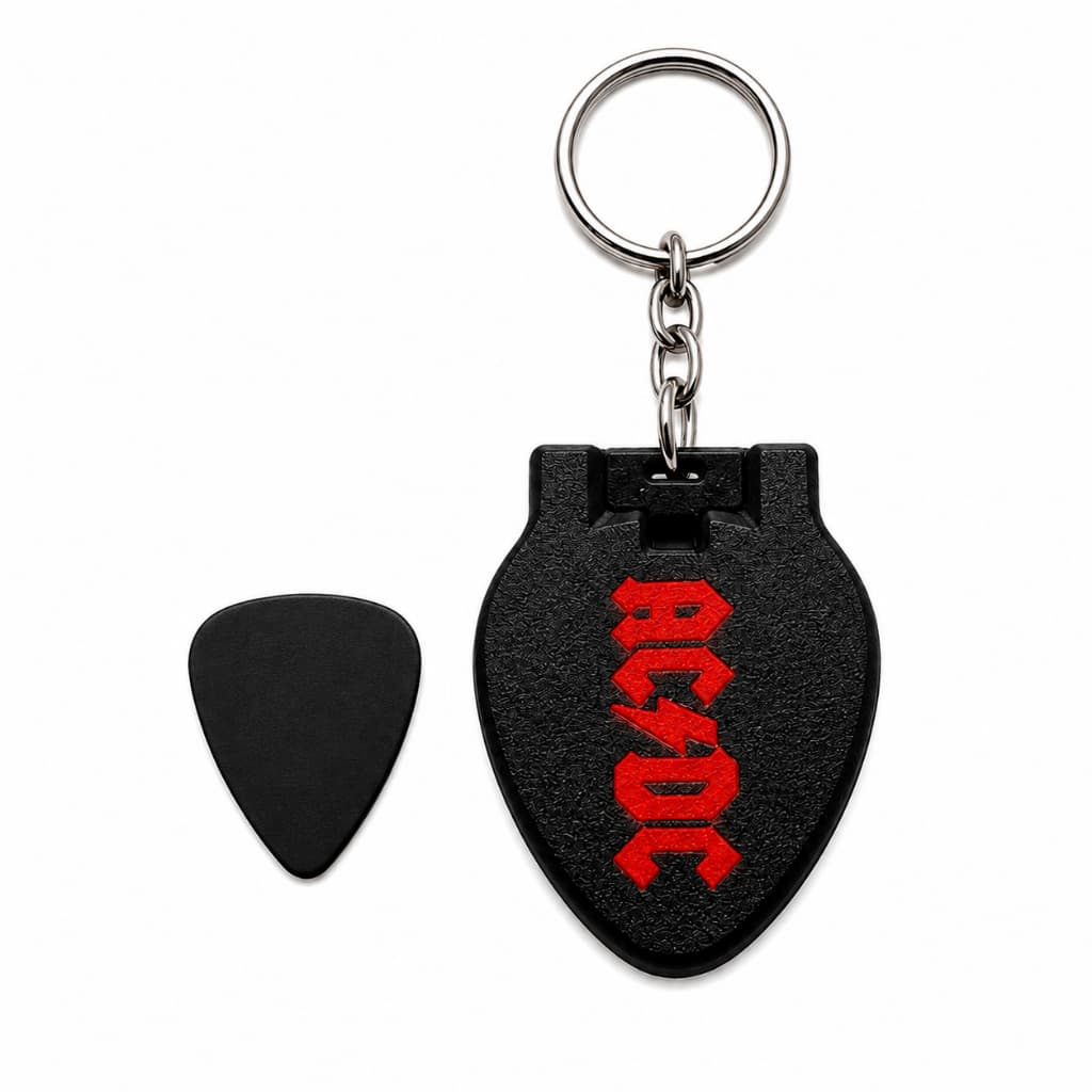 Porta Palhetas Chaveiro 2 em 1 Para Violão Guitarra Cabe Até 4 Palhetas AC/DC Iron Maiden Kiss Slipknot Presente Para Mú