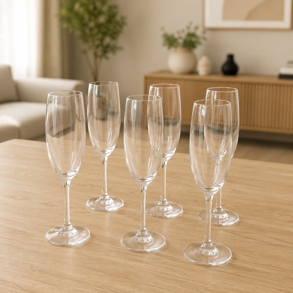 Jogo 6 Taças para Espumante Sidera Cristal 220ml Cinza Elegante Premium