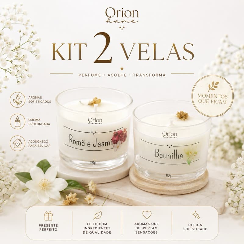 Kit 2 velas aromáticas artesanal PREMIUM 110g - Vários aromas