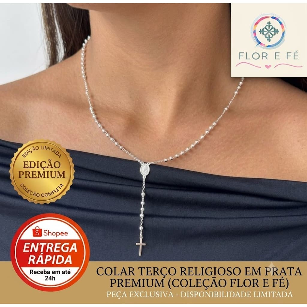 Colar Terço Nossa Senhora banhado a prata 925