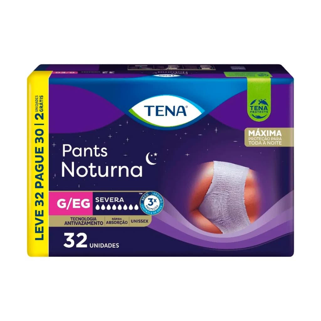 Fralda Roupa Íntima Descartável Tena Pants Noturna G/EG 32 unidades