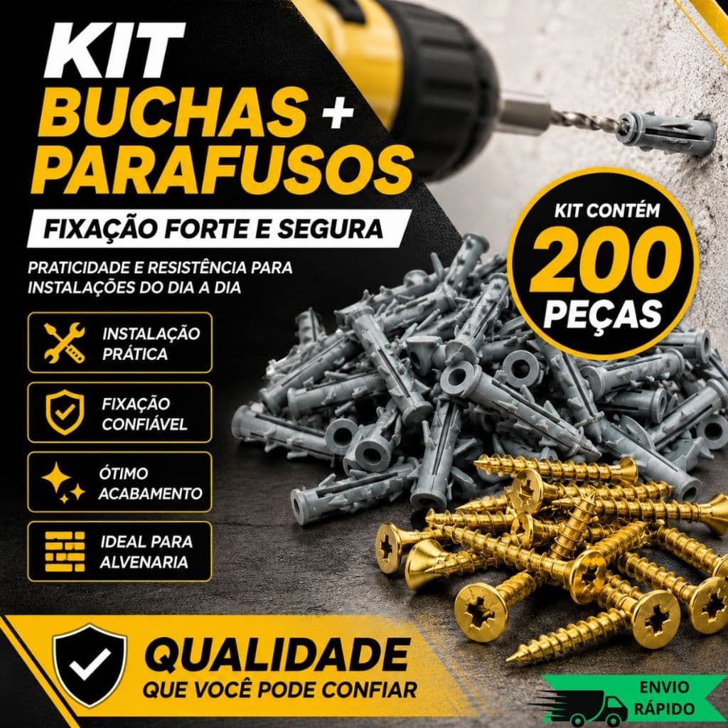 Kit Buchas Com Anel E Parafusos Philipis 200 Peças 6mm 8mm E 10mm Concreto E Alvenaria Alta Fixação