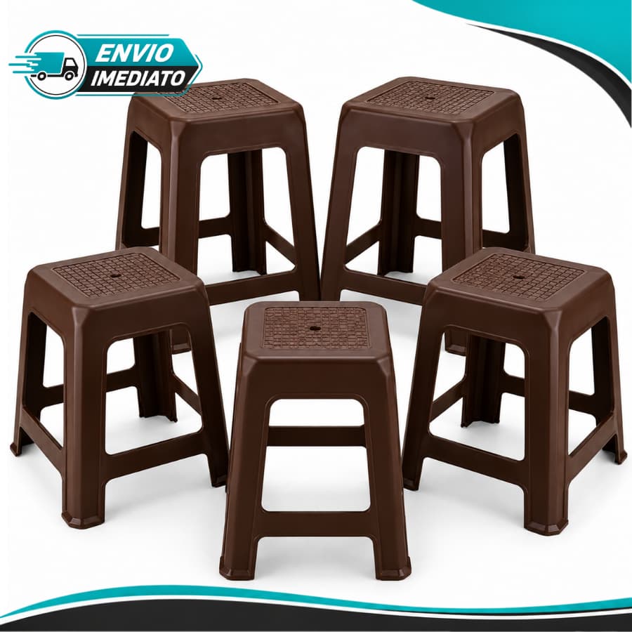 Kit 5 a 10 Banqueta de Plástico Marrom 120 Kg Injeplastec Resistente Durável