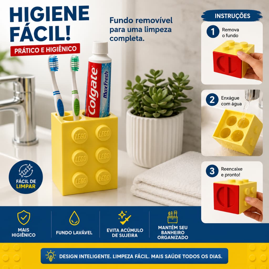 Porta Escovas de Dente Estilo Lego Organizador de Escovas e Creme Dental Porta Escova de Banheiro com Fundo Removível La