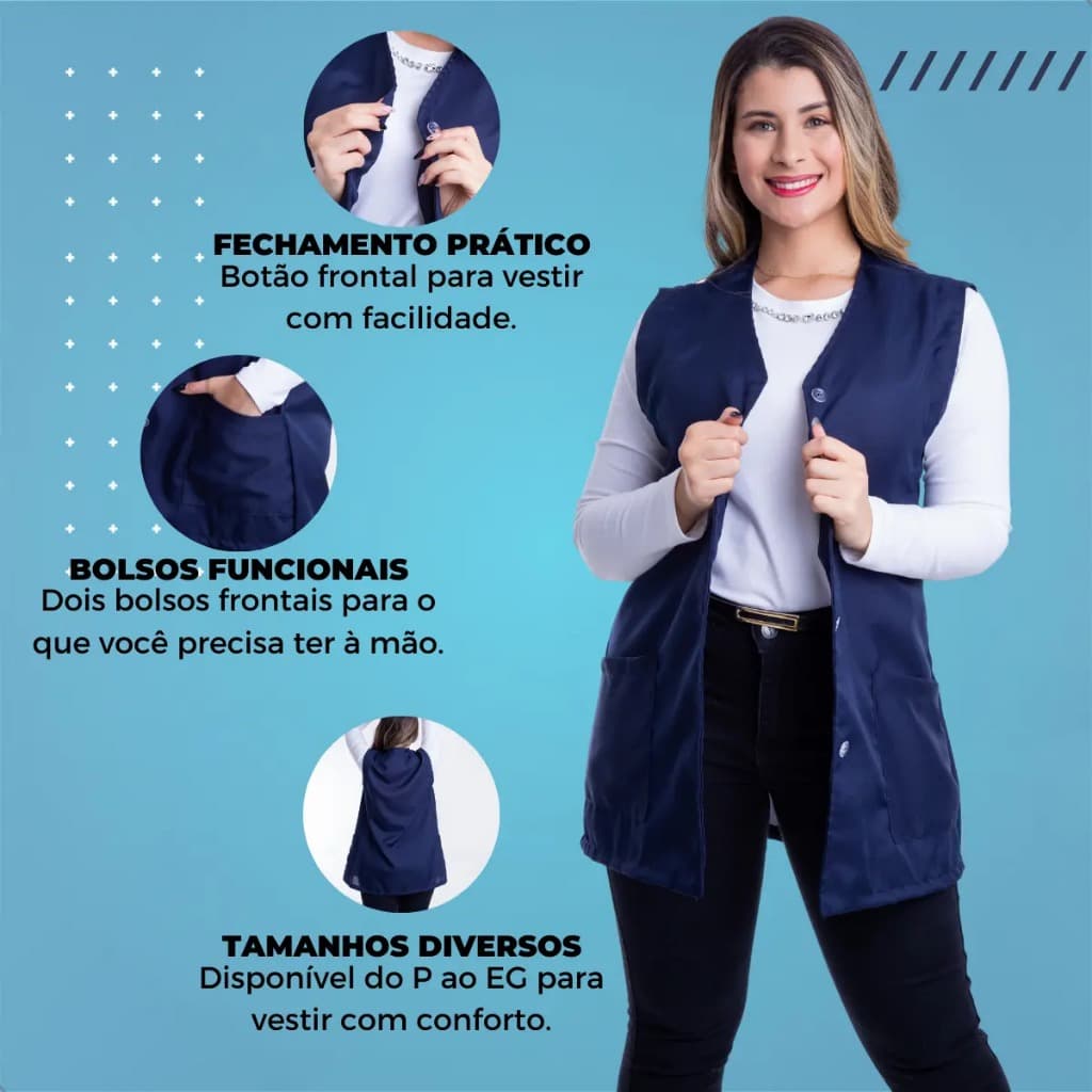 aleco Avental Profissional Feminino Sem Manga Manicure Estética Saúde Cozinha Confortável Elegante