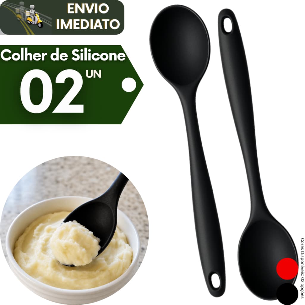 Kit 2 Colher Silicone Servir Arroz Utensílio Cozinha Resistente ao Calor Não Risca Antiaderentes