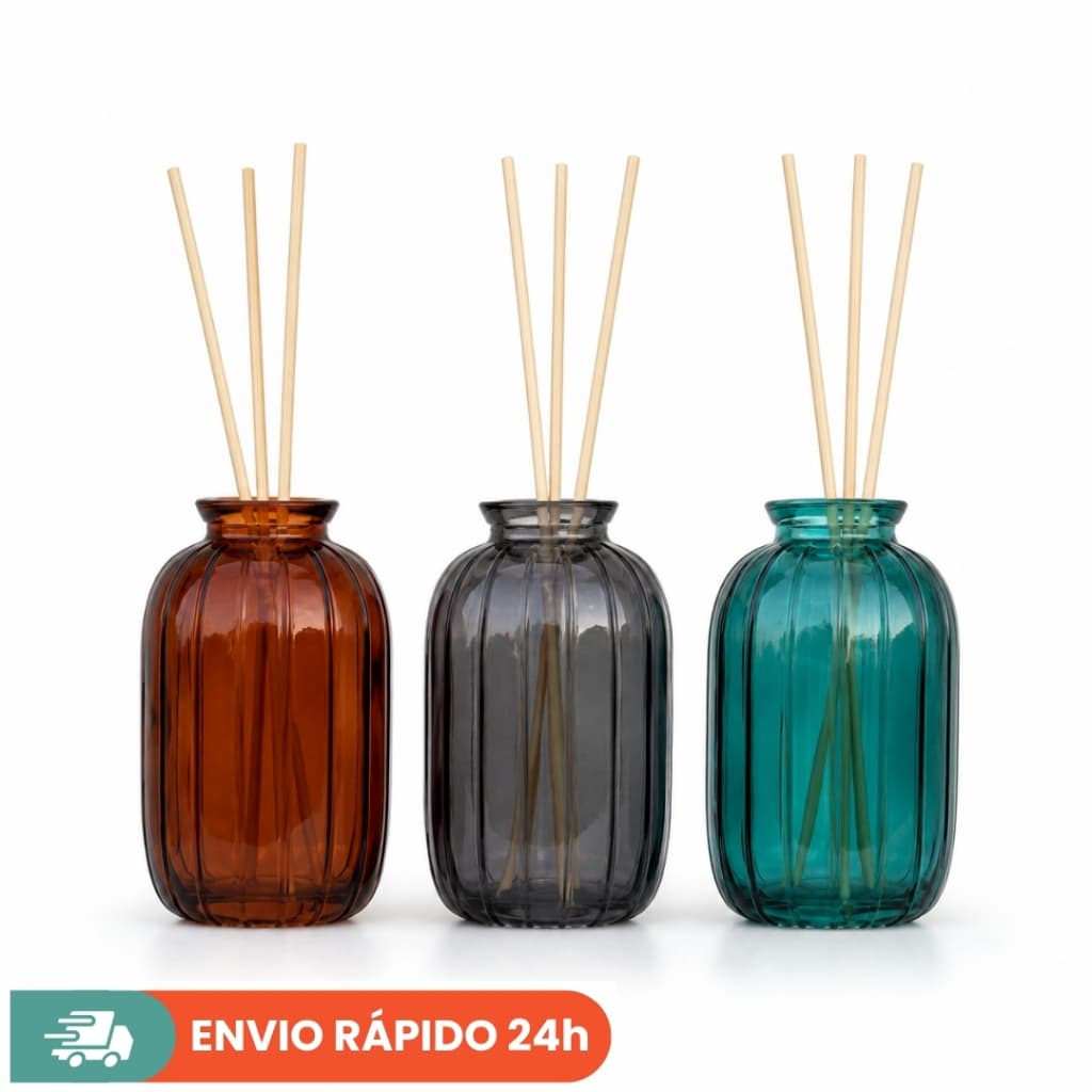 Difusor de Aromas para Ambientes em Vidro Elegante 12cm Frasco Decorativo Canelado