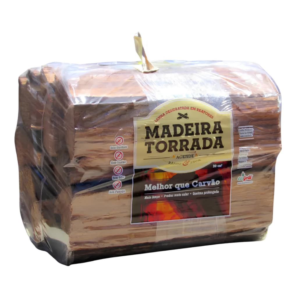 Lenha Torrada 8kg Madeira Desidratada para Churrasco Acendimento Fácil