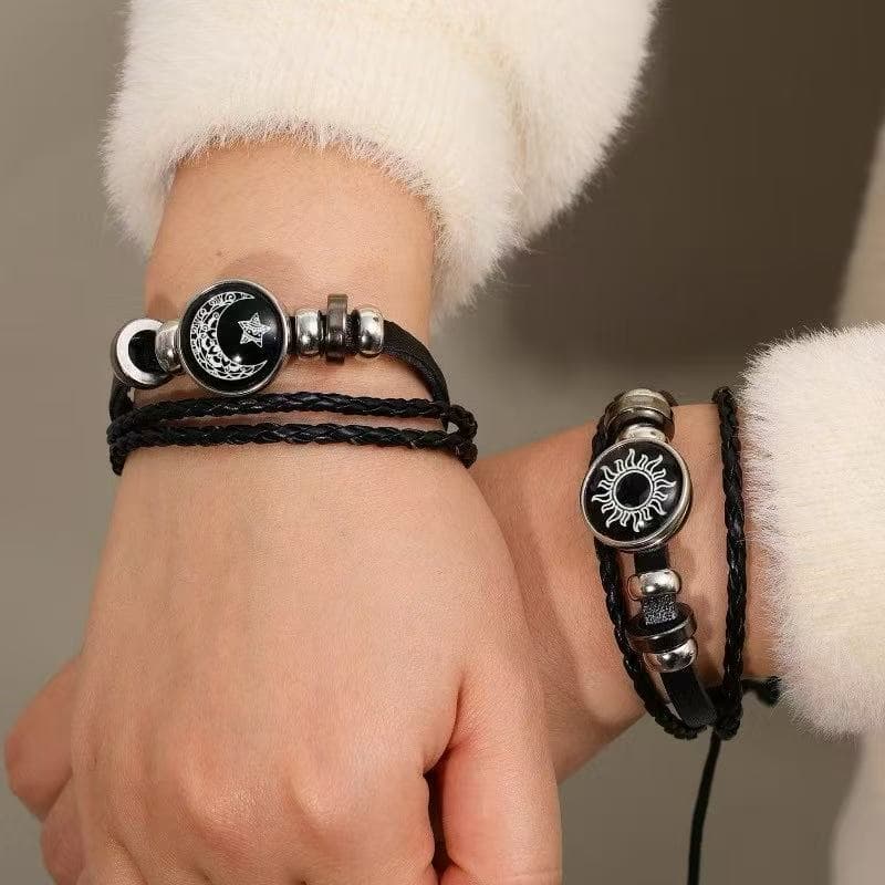Pulseira De Couro Moonstone Que Brilha No Escuro , Joia Trançada Com Contas , Presente Perfeito Para Casal