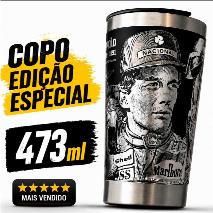 Copo Térmico Personalizado | 473ml | Gravação a Laser 360 Grau - Tema Ayrton  Senna