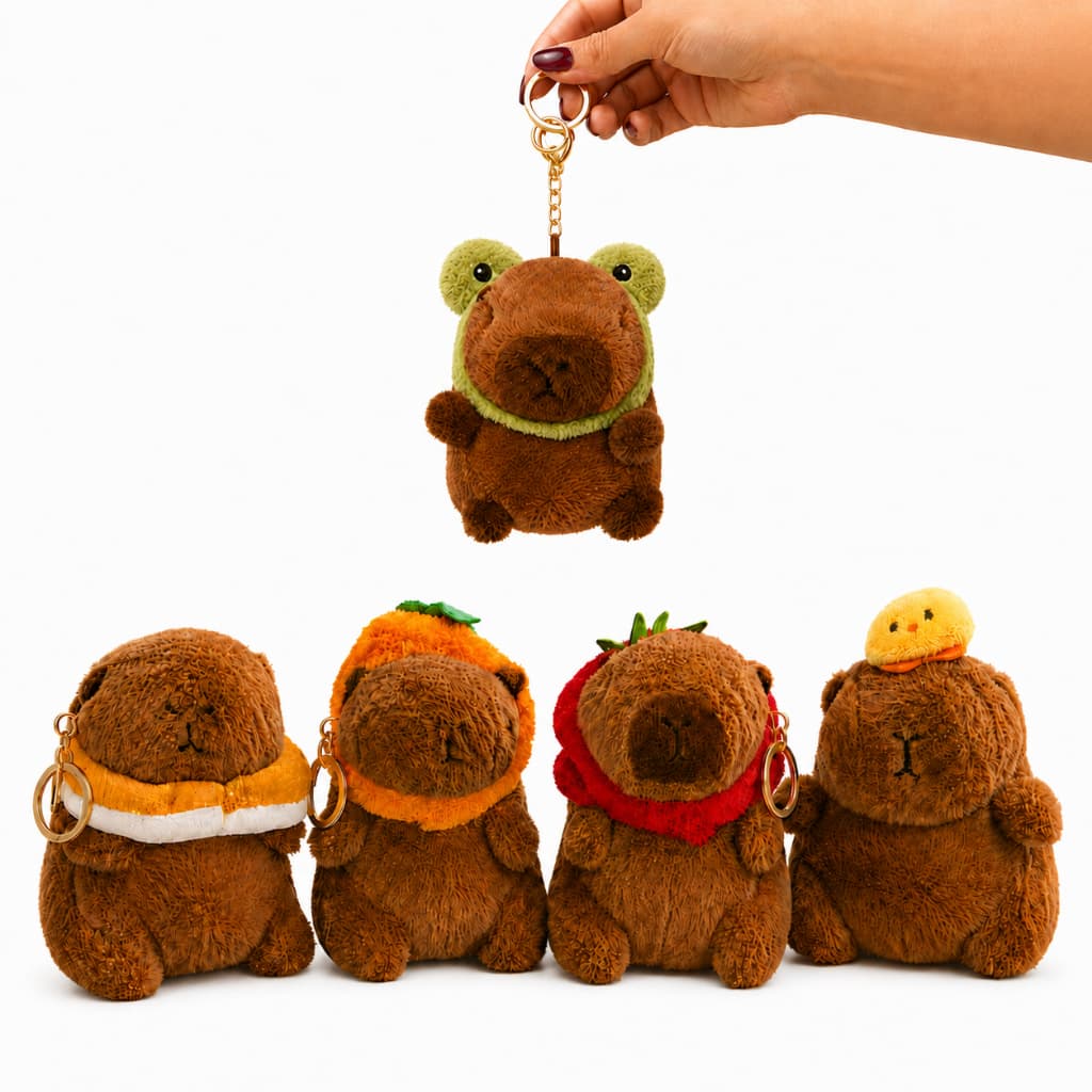 Pelúcia Capivara Grande Com Mini Capivara Chaveiro Acessório Sortido Brinde Presente Fofo