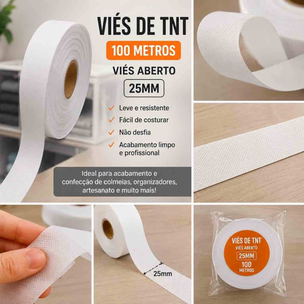 100 metros - Viés de TNT Aberto 25mm - Branco