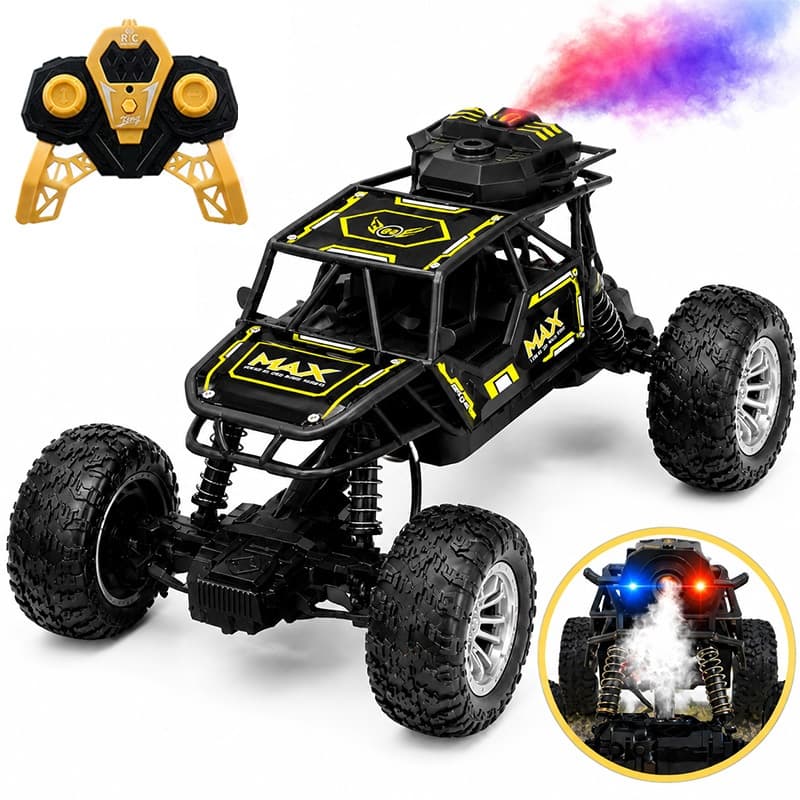 Carrinho de Controle Remoto 4x4 Off Road Recarregável USB Com Fumaça Luz LED Brinquedo Infantil