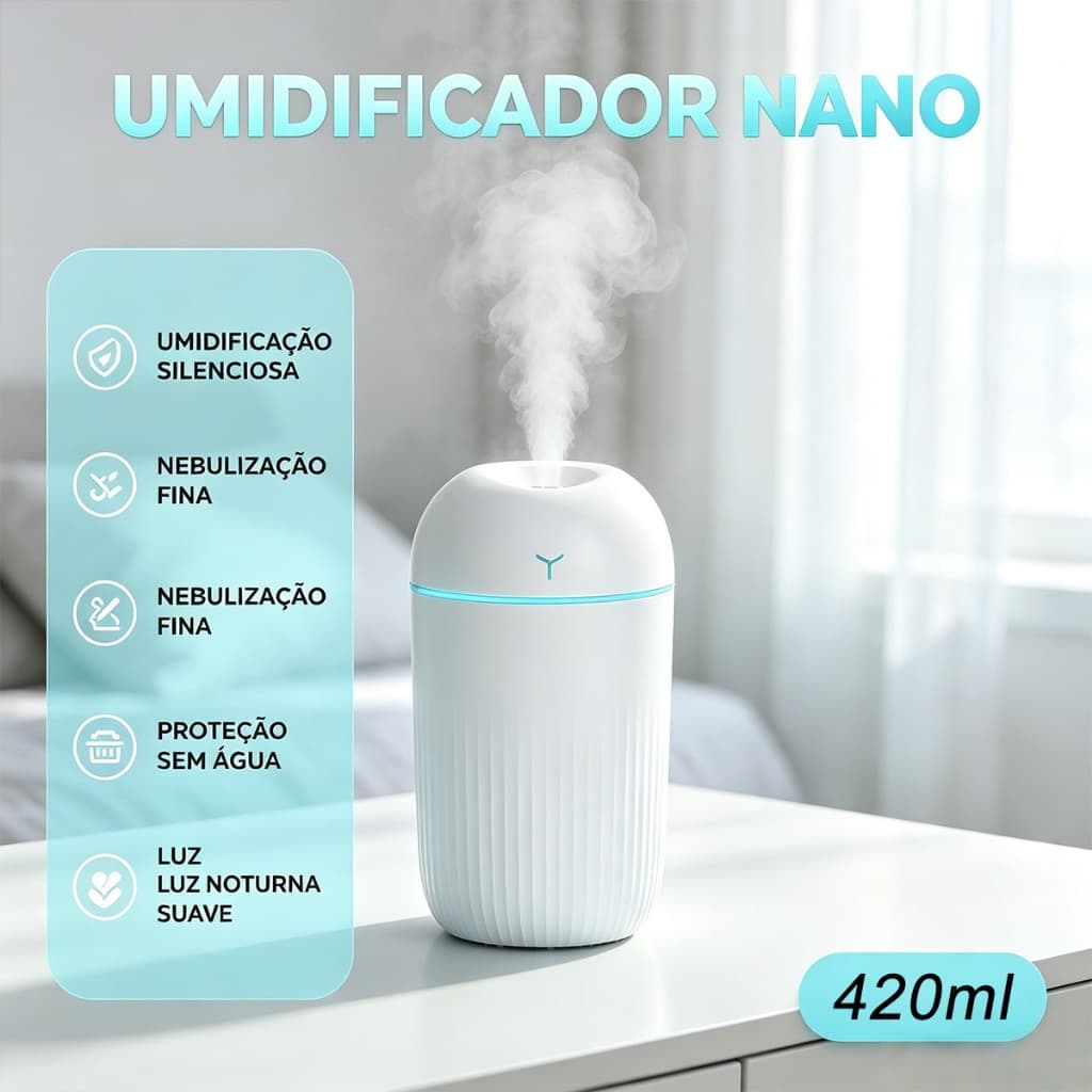 Umidificador de Ar 420ml Aromatizador Silencioso Difusor Ultrassônico De Ar Ambiente Usb