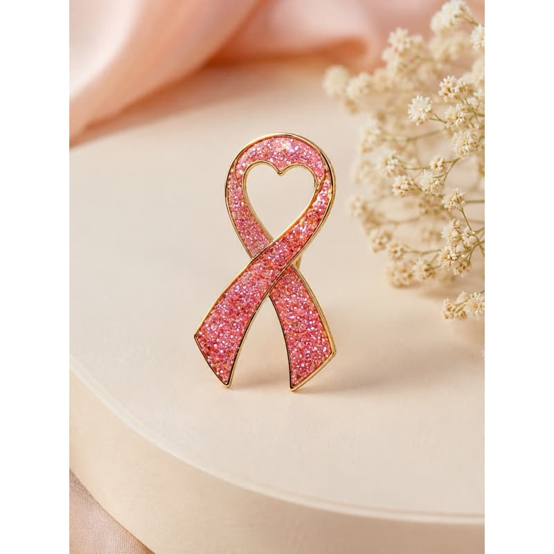 Pin laço outubro rosa com coração no centro