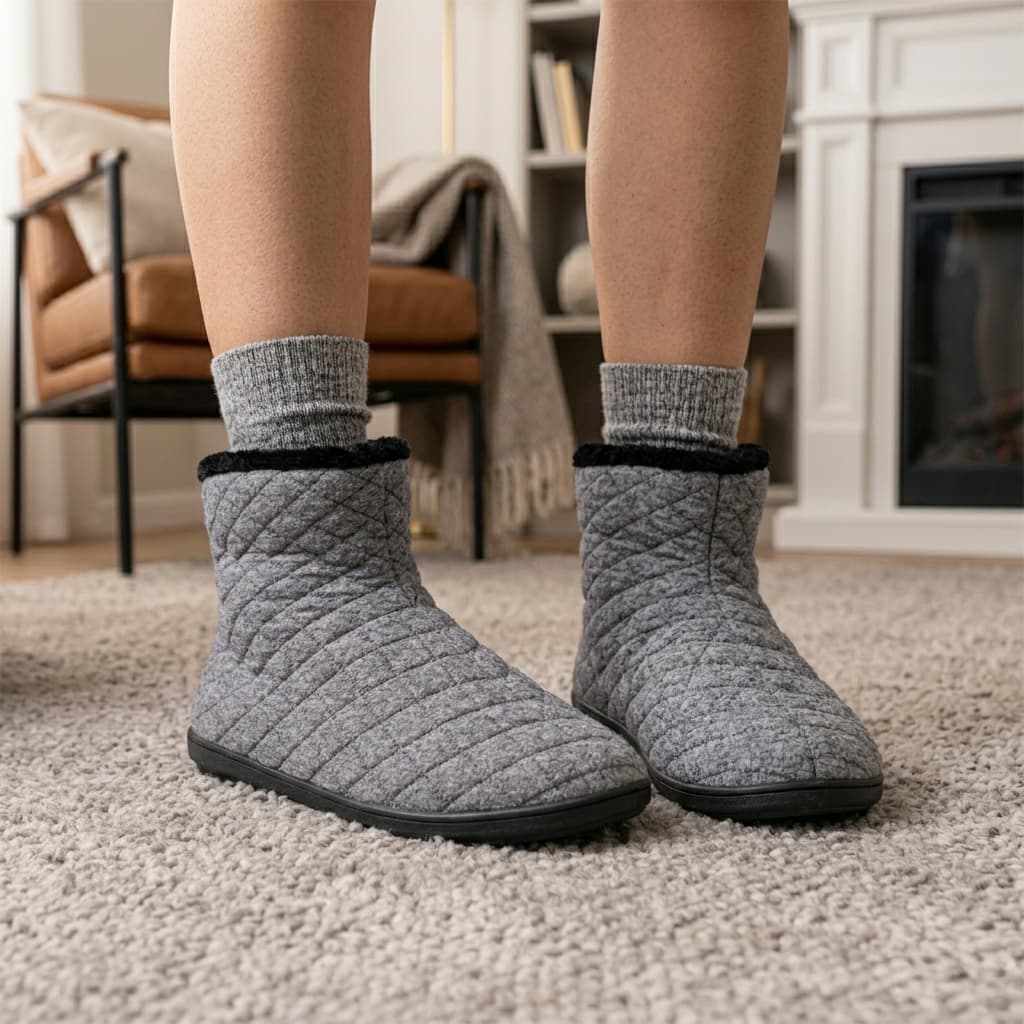 Bota Pantufa Feminina Anatômica Flexível Matelassê com Pelúcia Macia Quentinha Confortável Puff