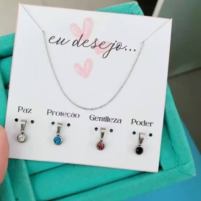 kit Eu Desejo Choker e Pingentes em Zircônia no Aço Inoxidável.