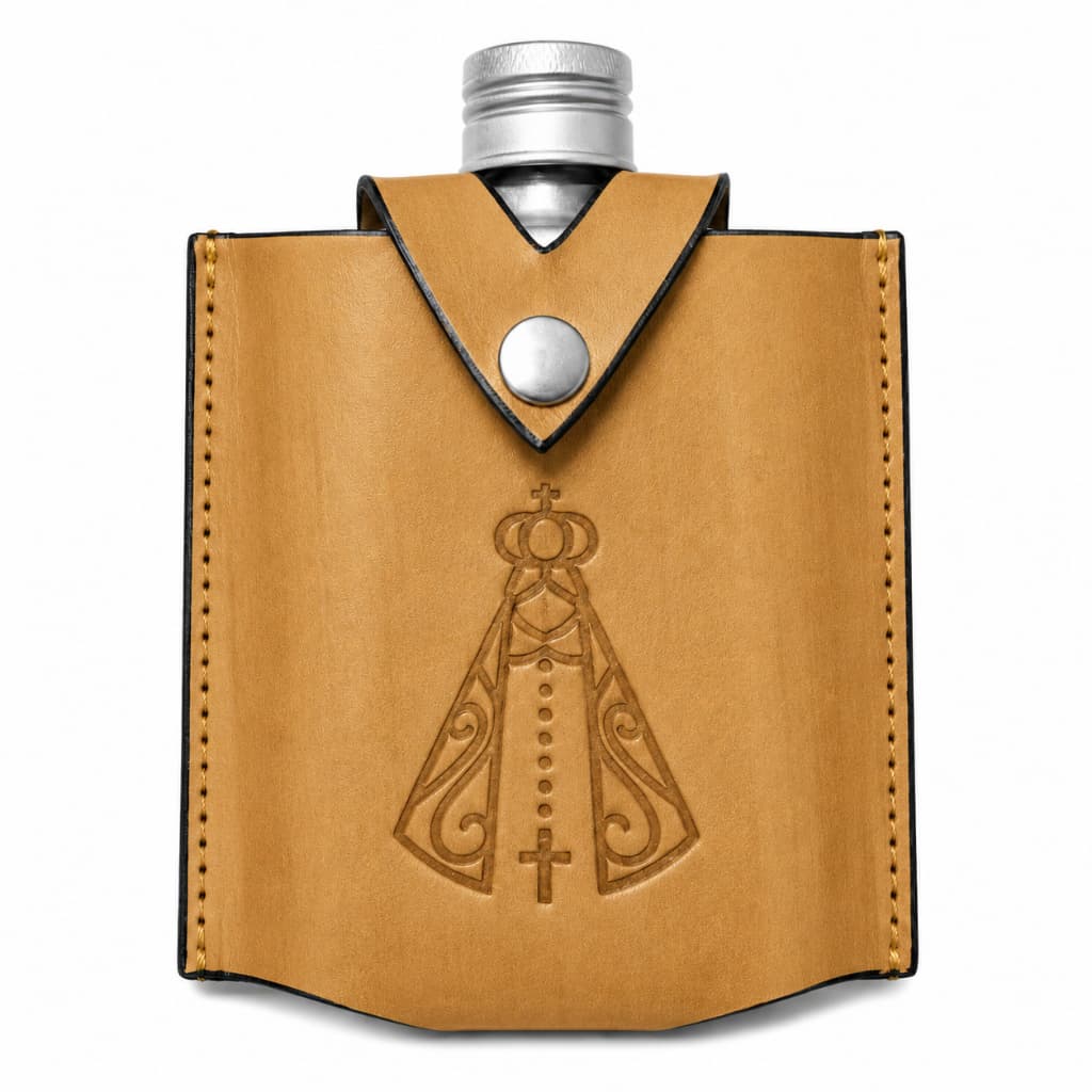 Porta Whisky de Couro Nossa Senhora Aparecida com Cantil Completo Luxo!!
