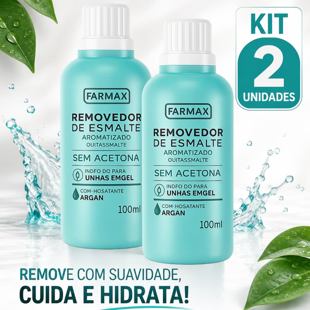 Kit 2 removedor de esmalte sem acetona farmax 100ml | unhas em gel | com Argan hidratante